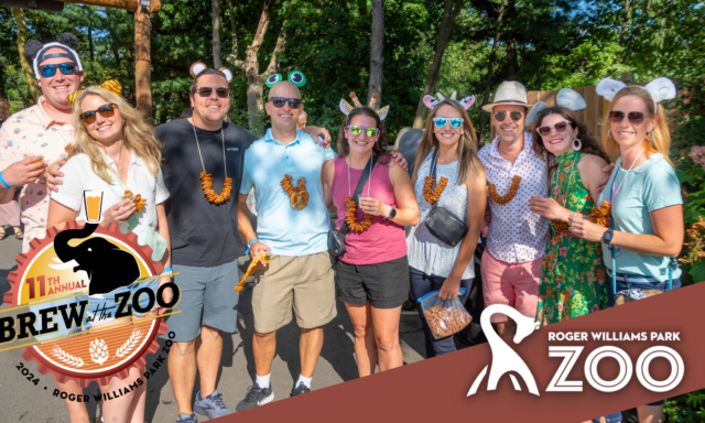 Group of people wearing animal-themed accessories at the 11th Annual Brew at the Zoo, Roger Williams Park Zoo, 2024.