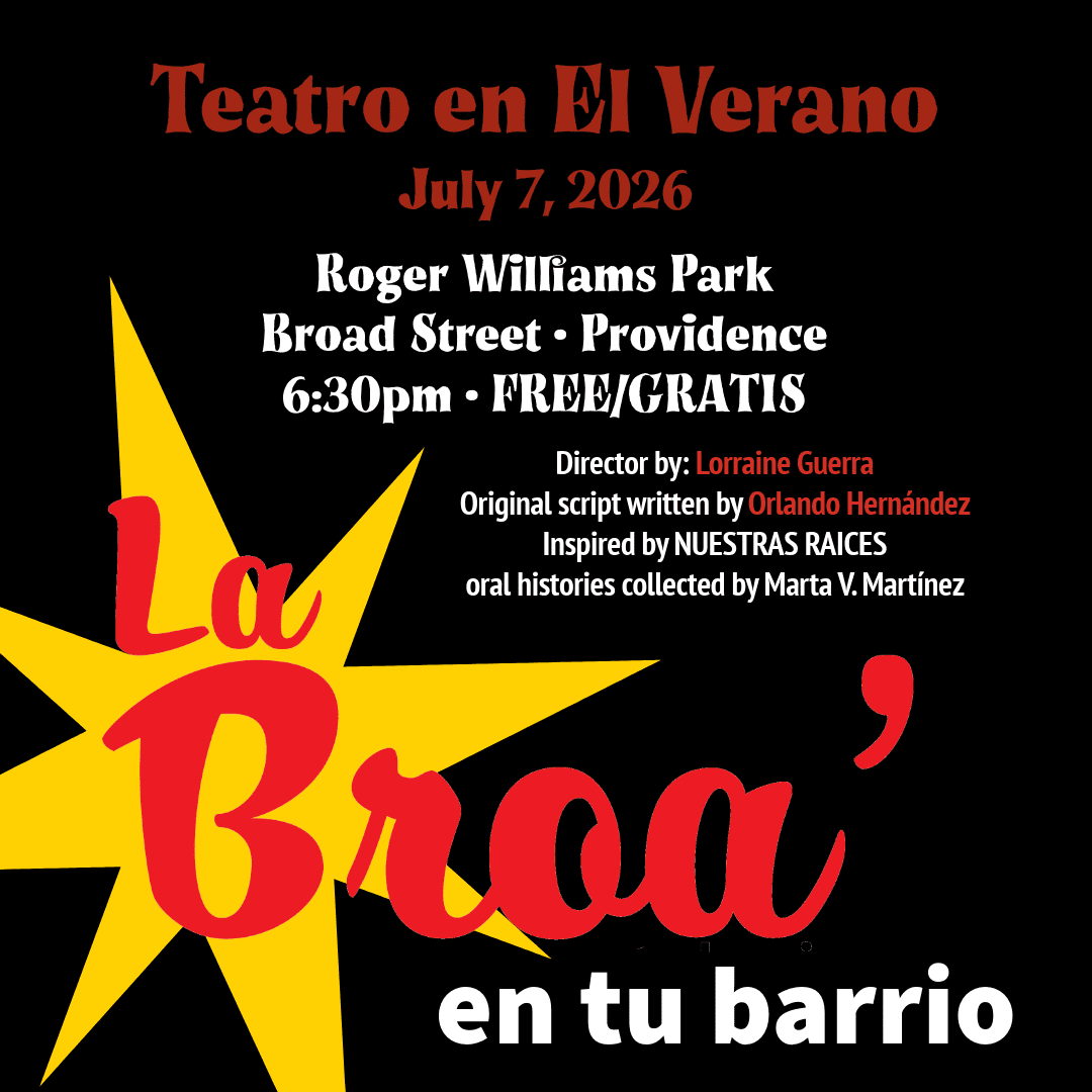 Event announcement for "La Broa' en tu barrio" at Roger Williams Park, July 7, 2026, 6:30 PM, free admission.